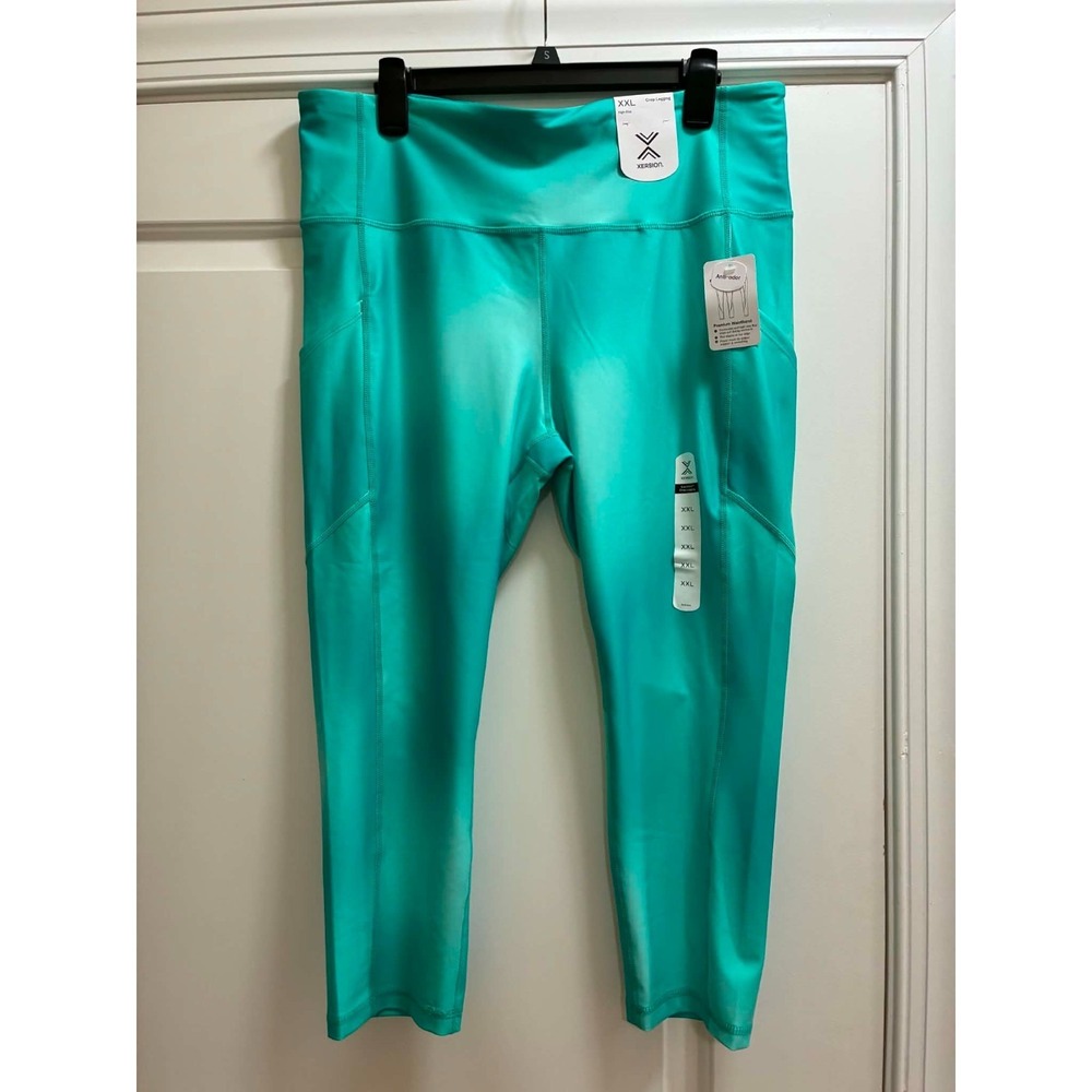 Xersion Women's XXL EverUltra Crop Leggings Aqua Green High Rise Pockets NWT